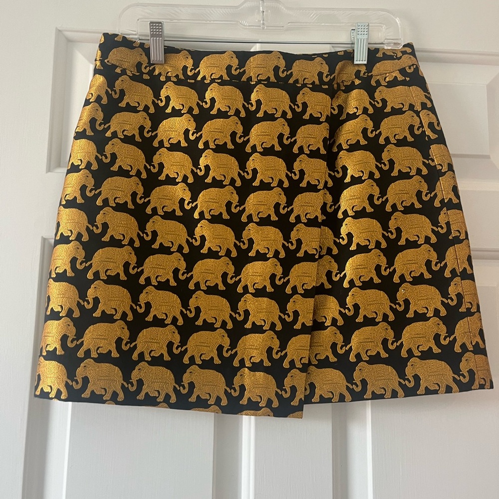 J. Crew Black and Gold Elephant A-Line Skirt